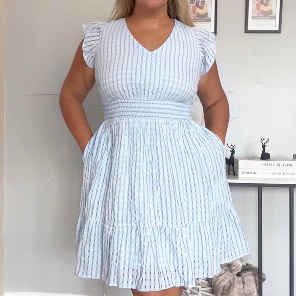 Women's Summer Dress Plus Size Casual V Neck Flare Sleeves A-Line Short Sundress - Picture 9 of 13